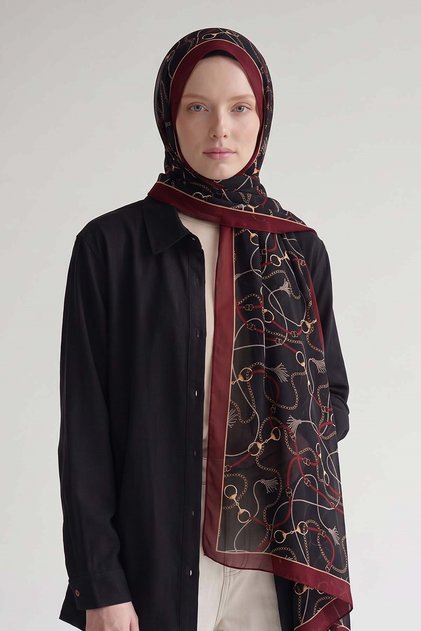 Chain Patterned Olera Shawl Red - Black