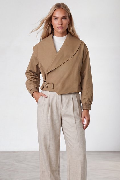 Women's Caramel Shawl Collar Lined Short Trench Coat Alc-X15633