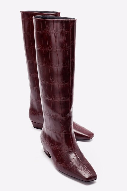 Lyric Burgundy Print Women's Thick Heeled Boots