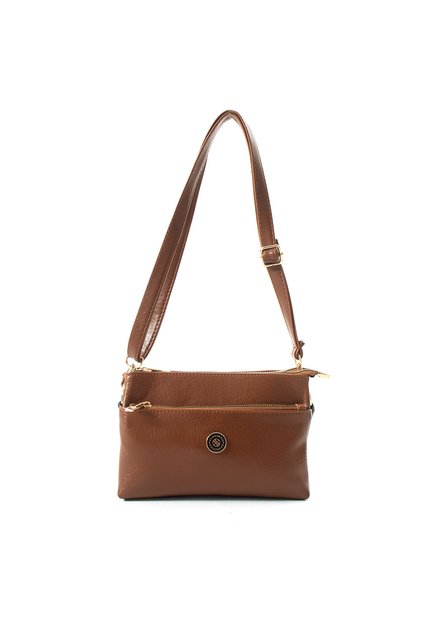 Women's Multi-Compartment Zippered Daily Shoulder Bag S-1450 Tan Matte
