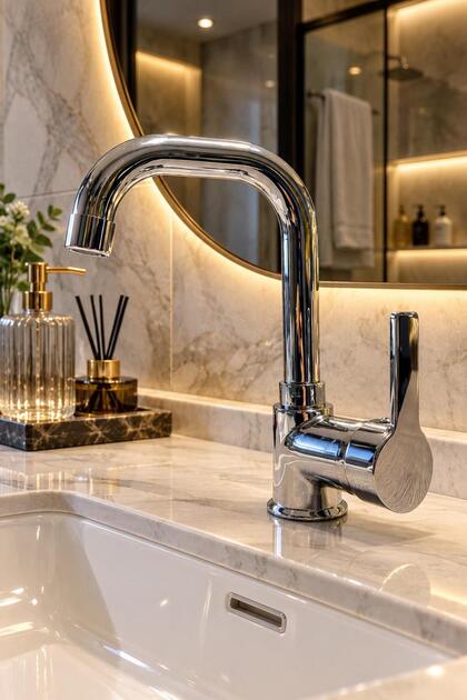 Delta Chrome Corner Spout Lavatory Faucet – Stylish Design, Single Handle Modern Sink Faucet