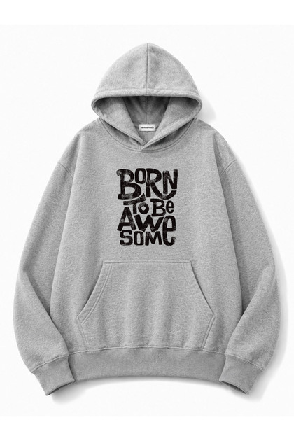 Born to Be Printed Oversize Sweatshirt with Kangaroo Pocket