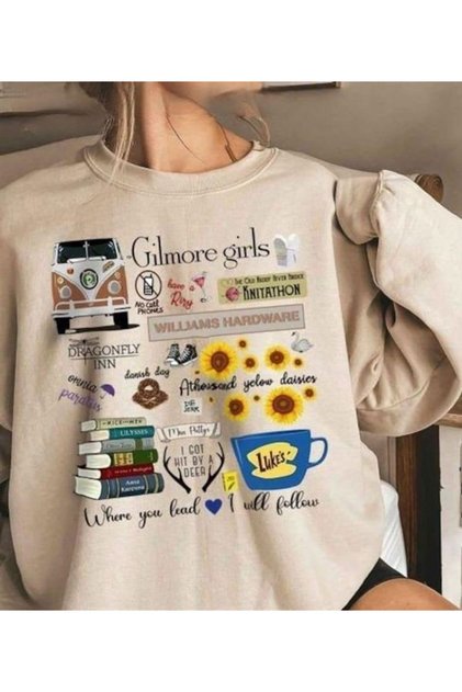 Gilmore Girls Printed Cotton 3 Thread Threaded Crew Neck Oversize Sweatshirt