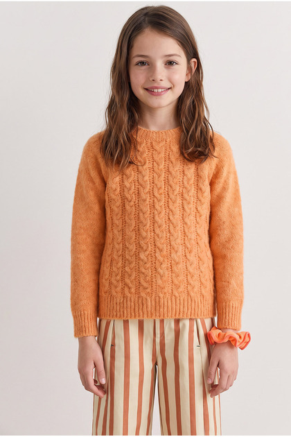 Salmon Hair Knit Model Modern Crew Neck Unisex Baby Kids Knitwear Sweater 20268002