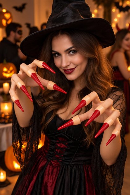 Halloween Halloween Red Witch Nails 10Pcs Latex Long Pointed Fingers Costume Accessory