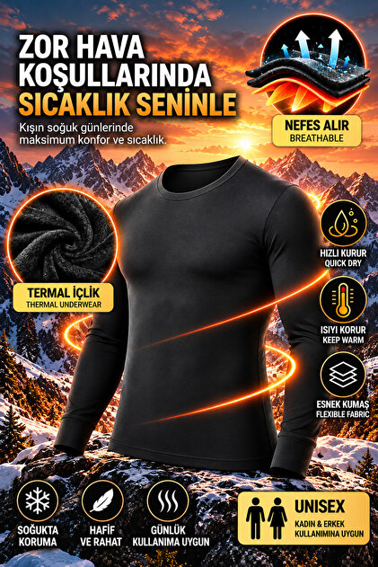 Unisex Termal İçlik Üst – Uzun Kollu, Esnek, Nefes Alan, Sıcak Tutan Kışlık İçlik