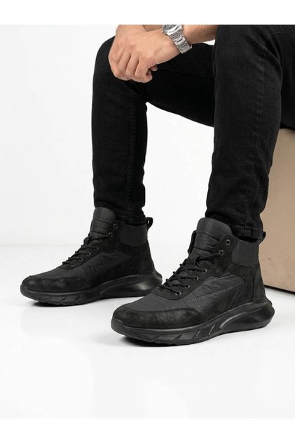 Men's Black Genuine Leather Orthopedic Non-Slip Sole Casual Boots