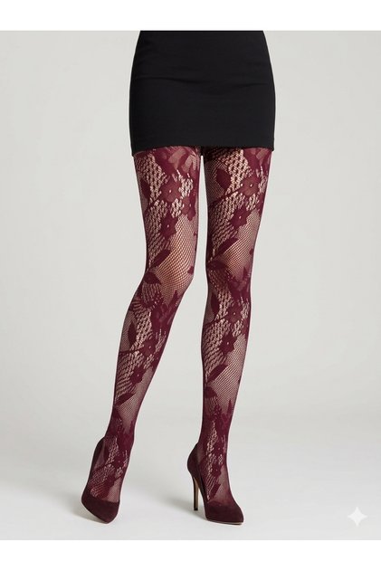 Burgundy Violet Floral Fishnet Pantyhose