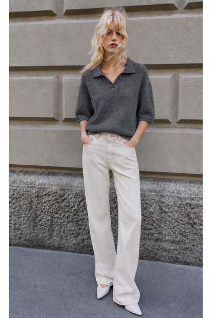 Short Sleeve Polo Neck Knitwear Sweater