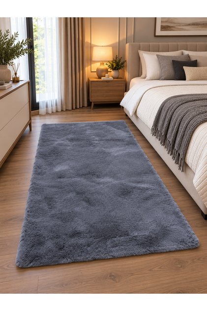 Koyu Gri Tavşan Peluş Halı Yumuşak Dokulu Kolay Temizlenir 421