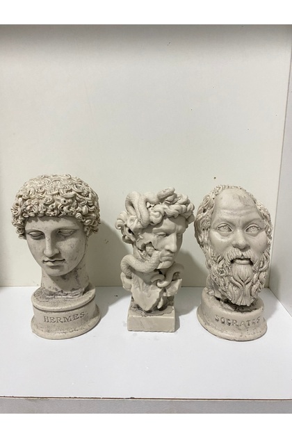 Antik Yunan Büst Hermes’ı Sokrates Ve Davıd Boho Seti Eskitme (3 Adet) boyut 13 cm