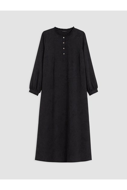 Two Mt Shop Quality Lcw Grace Black Dobby Patterned Standard & Regular Oval Neck Dress