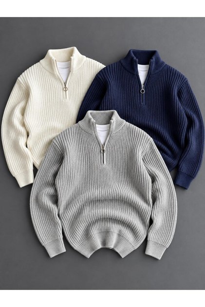 3-Pack Thessaloniki Knitted Sweater with Zipper Collar