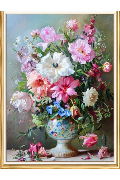 Diamond painting puzzle kit, wildflowers in a white porcelain vase 30x40 cm mosaic