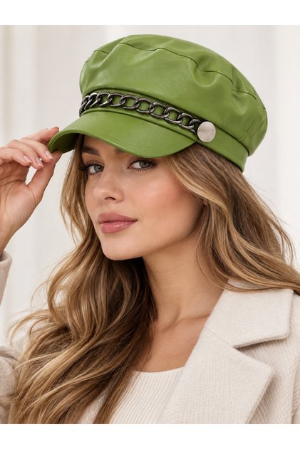 Women's Leather Cap Hat Winter Captain Hat