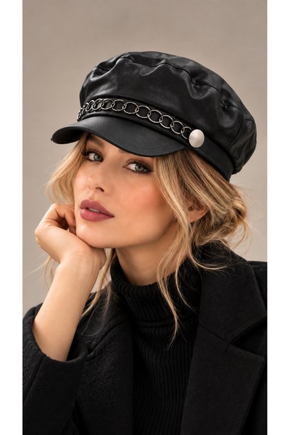 Women's Leather Cap Hat Winter Captain Hat