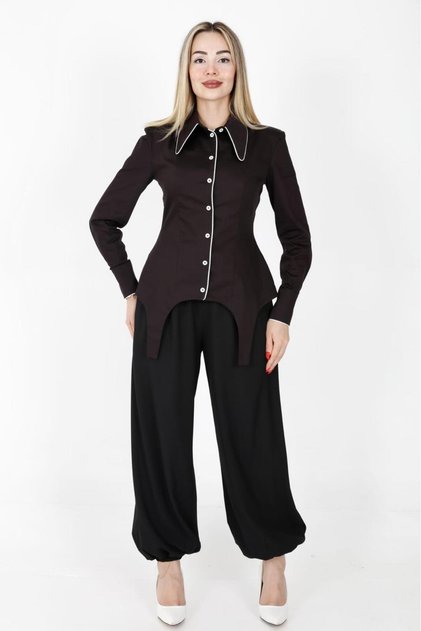 Contrast Piping Shirt Collar Flounce Shirt Dress