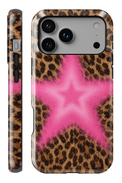 iPhone 17 Pro Max / 18 Pro Max Pink Star Leopard Çift Katmanlı Tam Kaplayan Baskı Parlak PROTECT Telefon Kılıfı