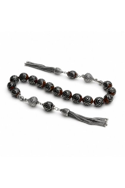 Tile Galalith Silver Processing and Silver Tassel Zaza Rosary
