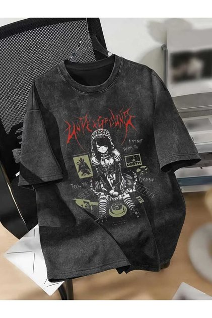 Gothic Grunge Printed Unisex Washable Vintage Oversize T-Shirt