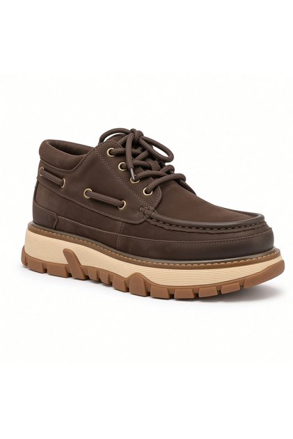 Kemal Aygün-Guja Men Men's Leather Casual Shoes – Moc Toe, Cream Platform Sole