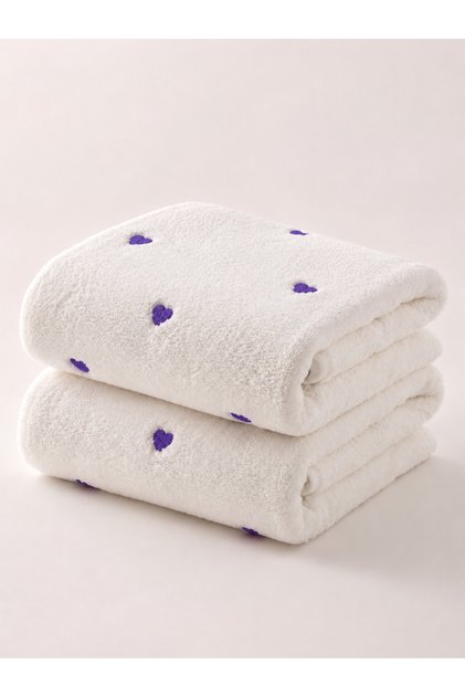 Organik Pamuk - Preminyum Kalp Nakışlı Microcotton El-yüz Havlusu Çeyizlik 1 Adet 50*85