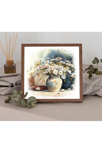 One Piece Real Wood Framed Decorative Painting Square Daisy Bouquet