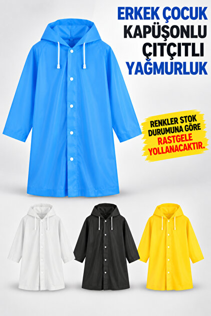 Boys' Hooded Snap-On Eva Raincoat – Waterproof, Lightweight, and Foldable