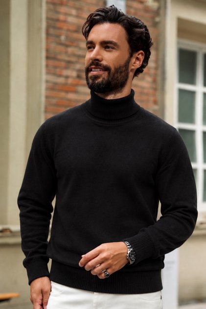 Men's Full-Length Winter Black Fit Sweater