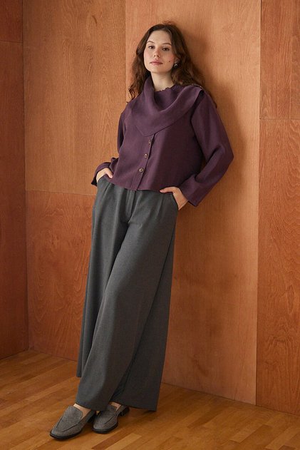 Double-Breasted Collar Button Detailed Blouse Burgundy