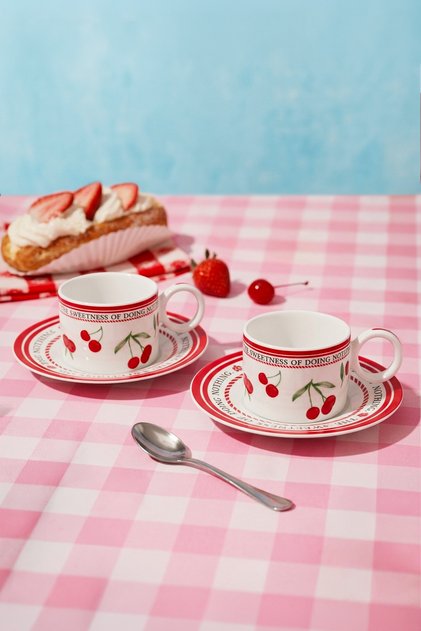 Set de 4 cești de cafea din porțelan Cherry pentru 2 persoane 100 ml