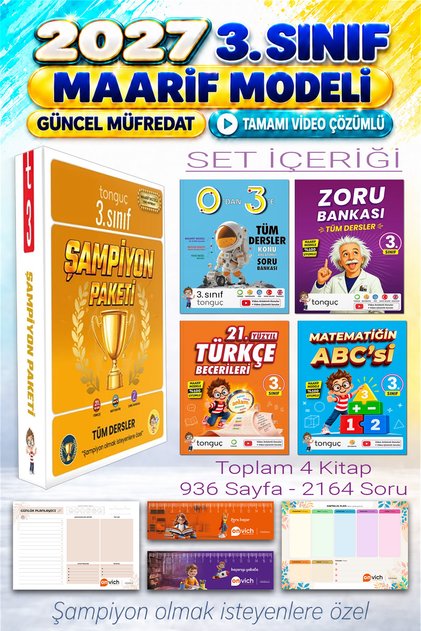 3. Sınıf Maarif Modeli 0 dan 3 e Konu Anlatımlı Soru Bankası Şampiyon Paketi Soru Bankası Set 4 Kitap - Planlayıcı Hediyeli