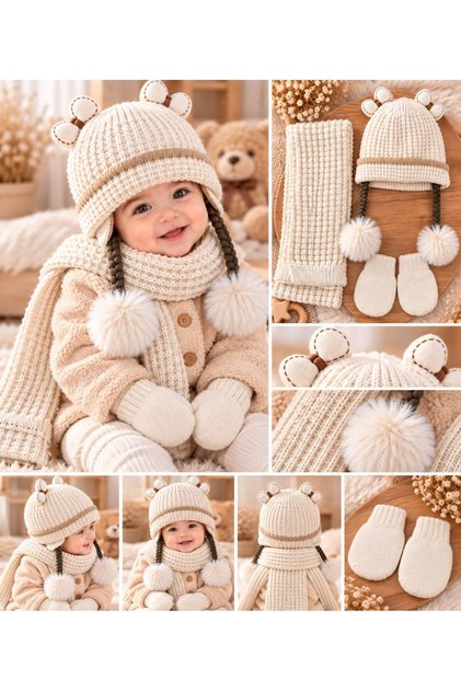 0-18 Months Baby Girl Scarf Beanie Gloves 3-Piece Set K26150-04