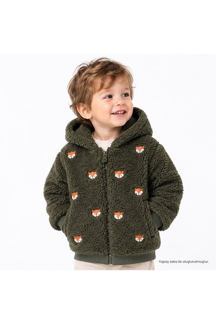 HelloBaby Erkek Bebek Welsoft Hırka Hayvan Baskılı Fermuarlı Kapüşonlu Long Sleeve