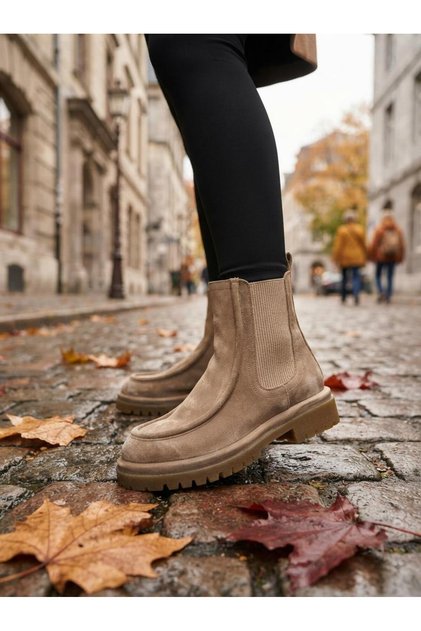 Beige Suede Leather Women's Casual Boots Maylo