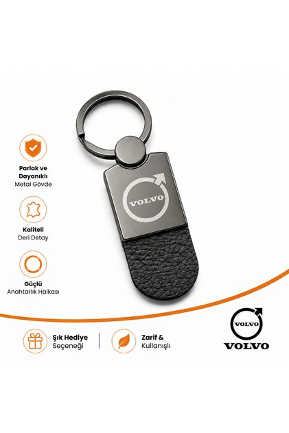 Volvo Logo Car Keychain Glossy Metallic, Reversible Logo, 9cm X 2.5cm, Gift Auto Accessory