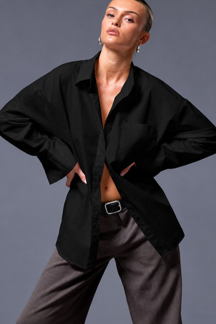 Women's Oversize Casual Poplin Shirt with Pockets