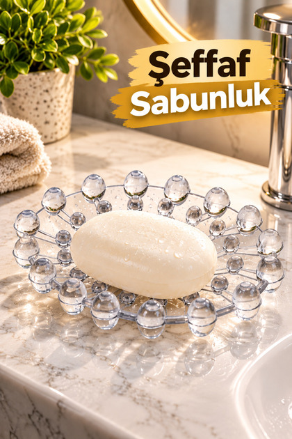 Şeffaf Boncuklu Sabunluk 8x10 cm – Yükseltilmiş Tasarım Banyo Lavabo Sabun Tabağı