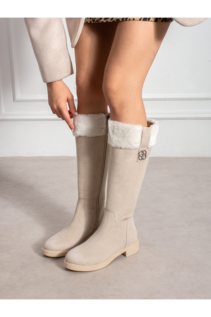 Ravi̇a Cream Suede Fur Detailed Women's Boots