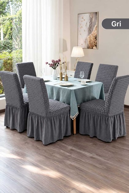 High Quality Bürümcük Chair Cover Elasticated Washable Non-Slip Kitchen Diner Bürümcük Skirted Chair Cover Chair Cover 6Pcs