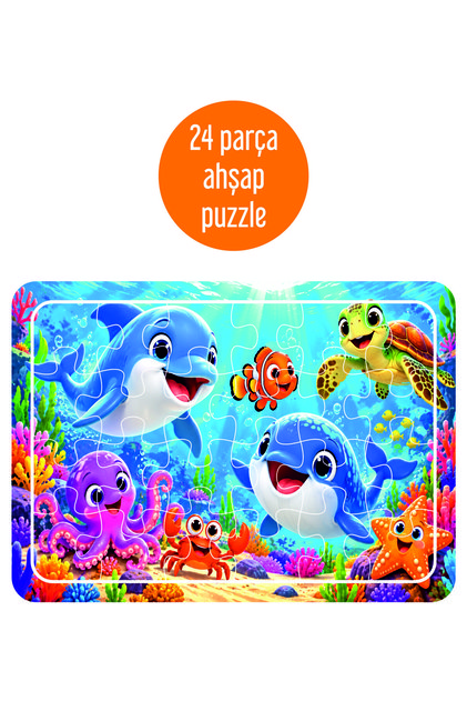 Sevimli Balıklar, Deniz Canlıları 24 Parça Ahşap Puzzle