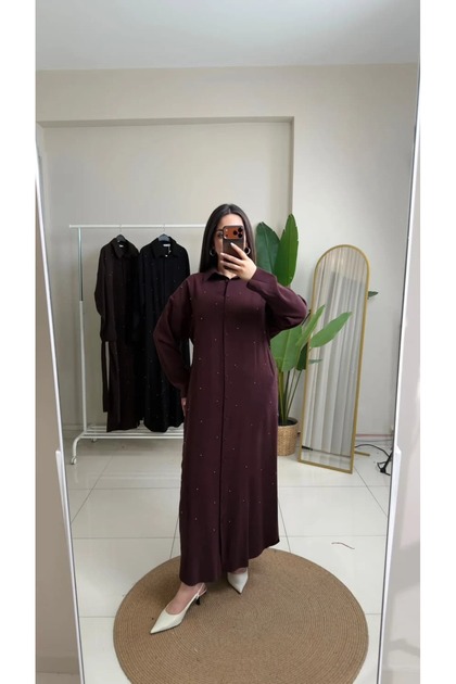 710 Navy Shirt Dress with Beaded Front Detail, Burgundy