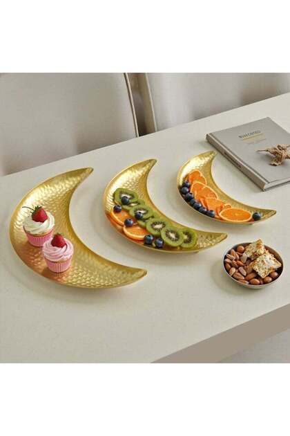 3 Pcs Moon Golden Tray set for Ramadan, Eid, Home and table decoration, Ramadan decoration,Eid Tab