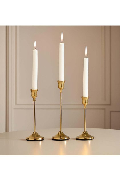 3Pcs Gold Taper Candle Holders Set, Vintage Metal Candlesticks for Table Centerpiece, Elegant Decor