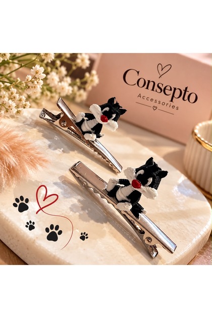 Kedi Figürlü Metal Pens Toka – Sevimli Tasarım Saç Aksesuarı