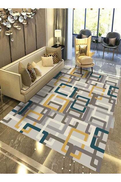 Geometric Pattern Anti-Skid Living Room Floor Mat Multicolour 40 x 60cm