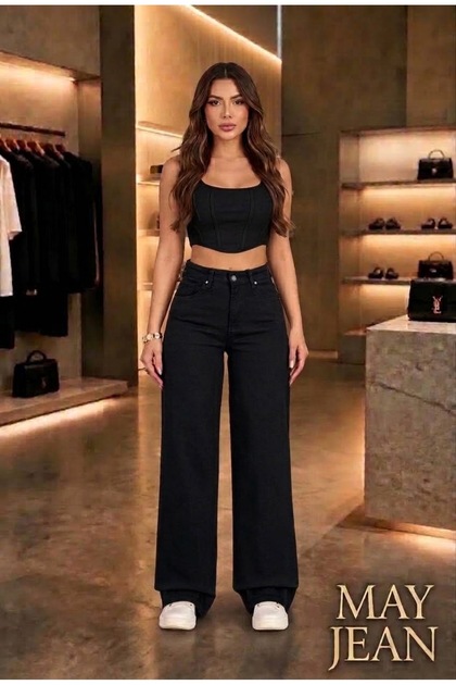 Women's Black Wide-Leg Palazzo High-Waist Trousers