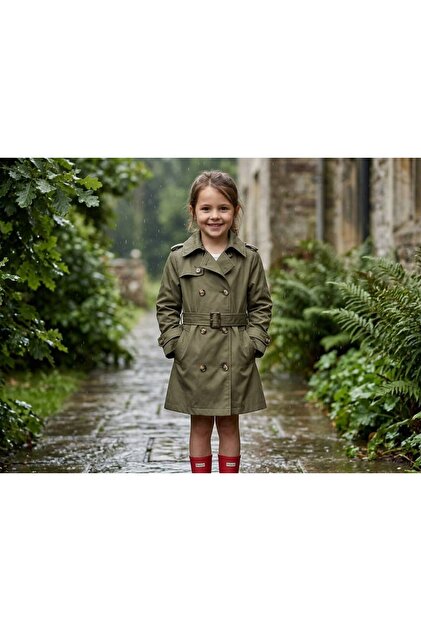 Unisex Children's Double-Breasted Belted Waterproof Trench Coat Raincoat