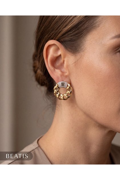 Chain Shaped Stone Detailed Earrings