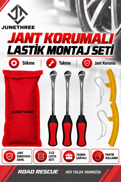 Jant Korumalı Lastik Montaj Seti 3'lü Metal Lastik Sökme Takma Levyesi Bisiklet Motosiklet Uyumlu